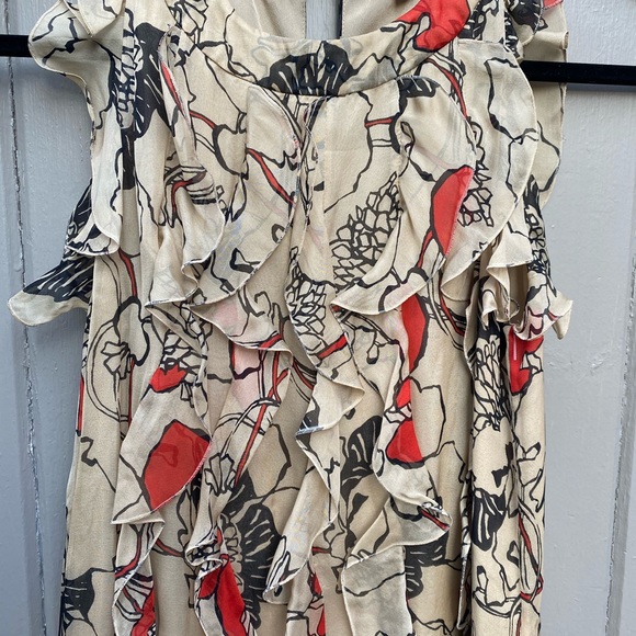 Valentino Floral Chiffon Poppy Print and Ruffle Detail Dress size SMALL - Picture 2 of 8